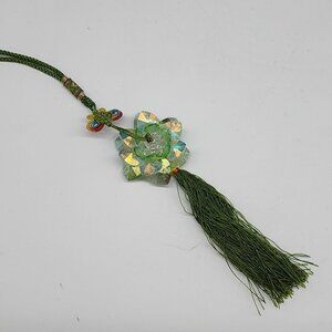 Crystal Lotus Flower Hanging Ornament With Green Knot and Bead Detailing